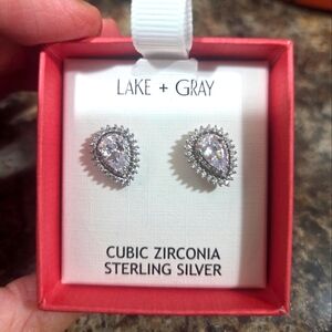 Lake + Gray Sterling Silver Cubic Zirconia Teardrop Earrings